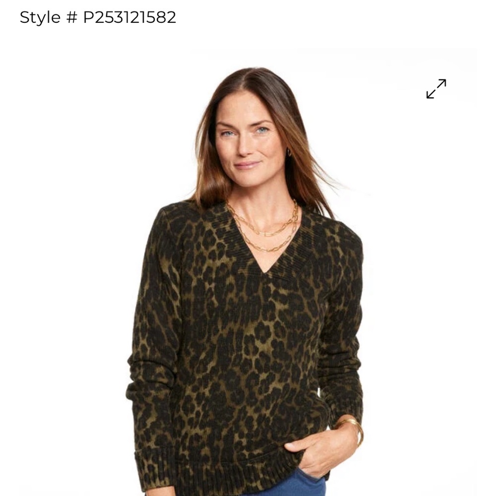 Talbots Olive Animal Print V-Neck Sweater